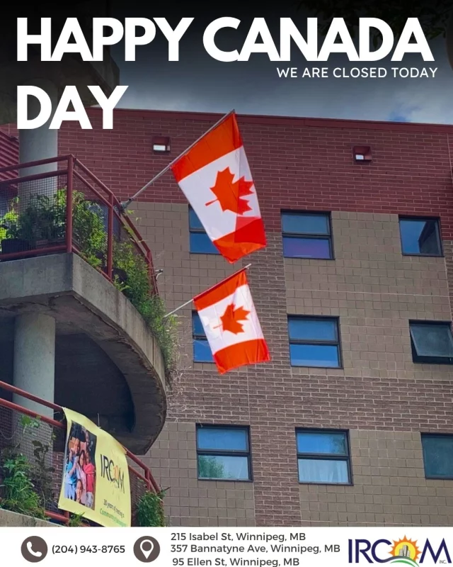 Wishing you a Happy Canada Day! Today, we celebrate the strength of our diverse community and the values that bring us together. May your day be filled with joy, laughter, and meaningful moments with loved ones. Let’s continue building a welcoming and inclusive Canada for everyone.

Please note, our office is closed today (July 1) and will reopen on July 2.

#IRCOM #CanadaDay #CommunityOfBelonging #Winnipeg