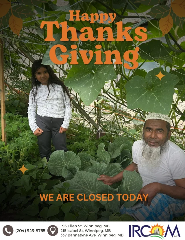 Happy Thanksgiving from all of us at IRCOM.
Today, we take a moment to pause, give thanks, and celebrate the spirit of community that brings us together.

Our offices are closed today, and we’ll reopen tomorrow.

As we reflect on gratitude, we would like to extend a heartfelt thank you to the City of Winnipeg (Winnipeg Food Council) and the USANA Foundation for supporting IRCOM’s Greening Program and helping newcomer families grow, learn, and connect through community gardening.

Wishing you a day filled with warmth, connection, and gratitude.

@thecityofwinnipeg @usanafoundation_ 

�#Thanksgiving #Community #IRCOM #winnipegjobsearch