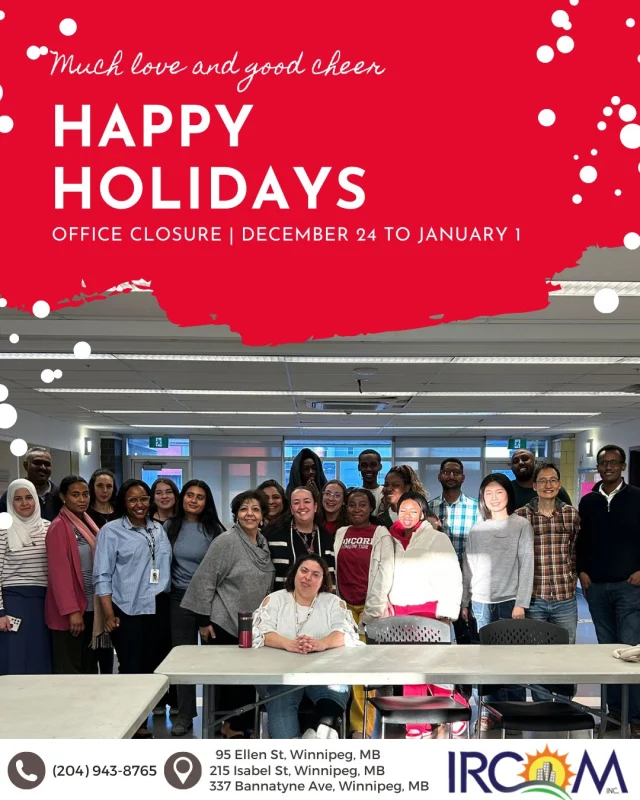 Our offices will be closed for the holidays from December 24 to January 1.

This time allows our team to rest, recharge, and spend time with loved ones. We’ll be back on January 2 and look forward to continuing our work alongside the community in the new year.

Wishing you a warm, safe, and peaceful holiday season from all of us at IRCOM.

#IRCOMCommunity #HolidaySeason #OfficeClosure #CommunityCare #RestAndRecharge #WeAreIRCOM
