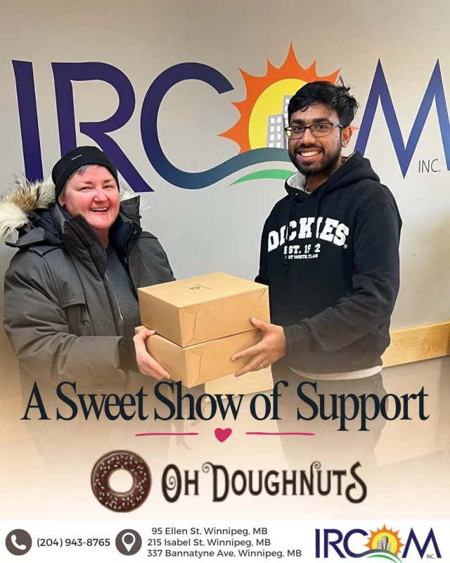 We had a wonderful visit from Amanda, the owner of Oh Doughnuts. She donated several days' proceeds to IRCOM and brought beautiful treats for our community. We’re so grateful for her support.

She shared that recent events in Minneapolis deeply moved her, and it prompted her to think about how these moments affect communities and families. As a gesture of support and awareness, she created a set of special donuts with messages centered on kindness and compassion.

https://www.cbc.ca/news/canada/manitoba/winnipeg-minnesota-ice-crackdowns-support-9.7058885

@ohdoughnuts