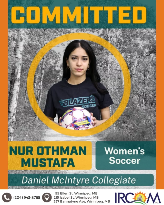 Congratulations to IRCOM’s U16 standout, Nur Othman Mustafa, on committing to the Canadian Mennonite University women’s soccer program.

Nur’s hard work, focus, and love for the game have brought her to this moment. From early practices to big goals, she’s earned every step of this journey. We’re proud of Nur and excited to watch her continue to grow, compete, and thrive as she takes this next chapter forward.

Well done, Nur. We can’t wait to see what you do next.

#IRCOM #IRCOMProud #YouthInSport #WomenInSport #NextChapter #CommunityToCampus