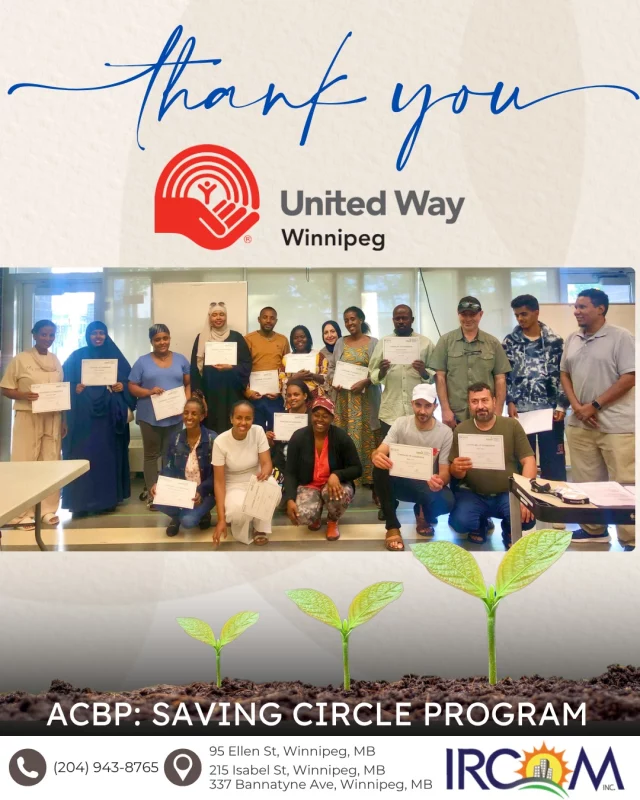 We are grateful to United Way Winnipeg for their support of the Saving Circle Program, which helps newcomer families save for important life goals and build a strong foundation for the future.
Thank you for helping make programs like this possible.

@unitedwaywpg #

#ThankYou #UnitedWay #IRCOM #NewcomerFamilies Winnipeg