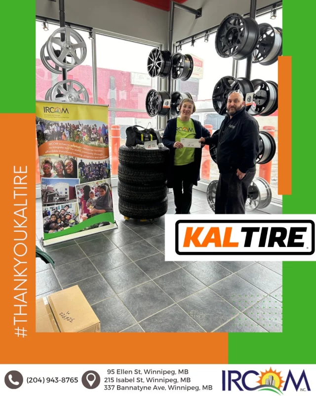 A big thank you to Kal Tire for supporting IRCOM through their Tires for Good program.

This generous donation helps strengthen the work we do to support newcomer families as they build their lives in our community. Partnerships like this make a real difference and remind us what is possible when local businesses invest in community impact.

We are grateful to Kal Tire for choosing to give back and stand alongside organizations working to create stronger, more connected communities.

@kaltire 

#IRCOM #CommunitySupport #ThankYouKalTire #WinnipegCommunity #StrongerTogether