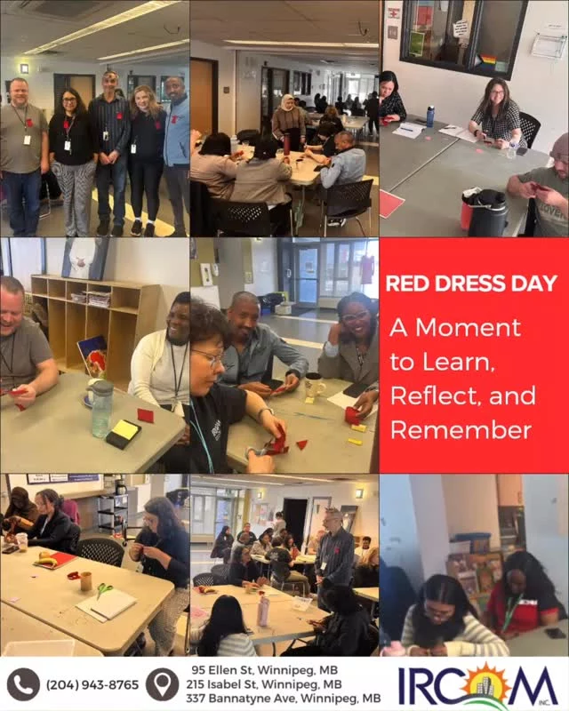 At IRCOM, employees took part in a Red Dress Day activity focused on learning, reflection, and awareness.

The activity created space for staff to learn more about the meaning behind the red dress, reflect on the importance of Red Dress Day, and take part in thoughtful conversation together.

Thank you to everyone who participated with care, respect, and openness.

#RedDressDay #MMIWG2S #IRCOM #CommunityLearning #winnipegcommunity