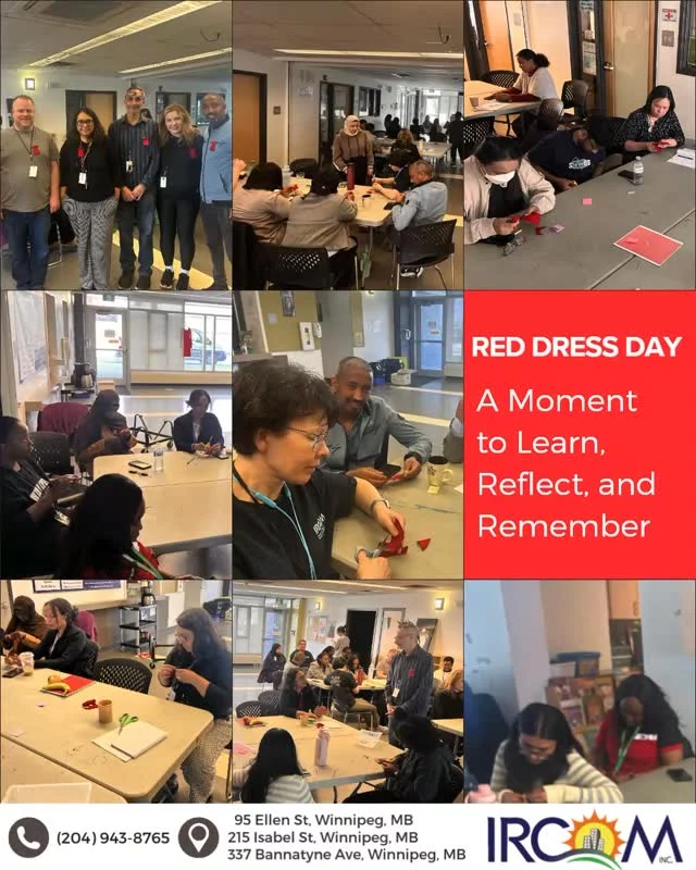 At IRCOM, staff took part in a Red Dress Day activity focused on learning, reflection, and awareness.

The activity created space for team members to learn more about the meaning behind the red dress, reflect on the importance of Red Dress Day, and take part in thoughtful conversation together.

Thank you to everyone who participated with care, respect, and openness.

#RedDressDay #MMIWG2S #IRCOM #CommunityLearning #winnipegcommunity